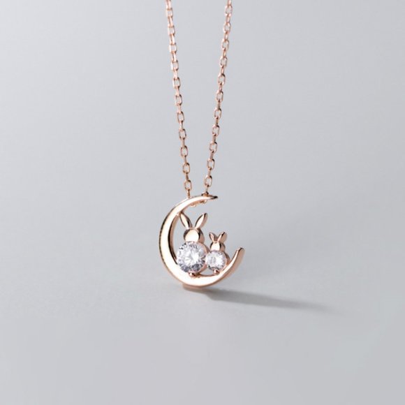 SOLD Rose Gold Vermeil Bunny Crystal Necklace For Best Friend Necklace - Picture 5 of 6